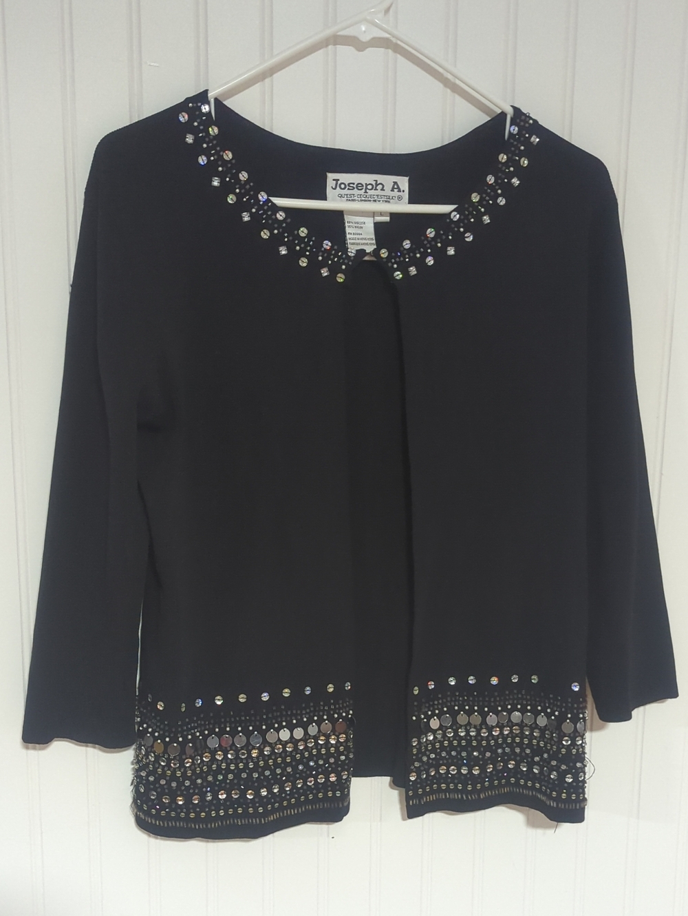 Joseph A. Black Embellished Open-Front Cardigan
